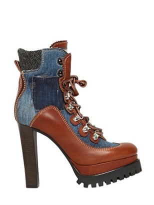 DSquared 1090 Dsquared2 - 120mm Denim & Leather Ankle Boots