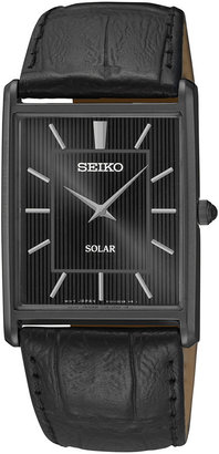 Seiko Mens Black Leather Strap Solar Watch SUP881