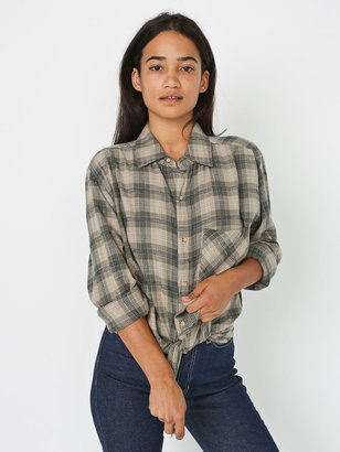 American Apparel Unisex Tartan Plaid Flannel Long Sleeve Button-Up with Pocket