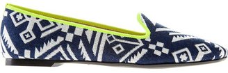 Pretty Ballerinas contrasted piped trim ethnic print slippers