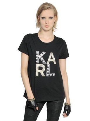 Karl Lagerfeld Paris Printed & Embroidered Cotton T-Shirt