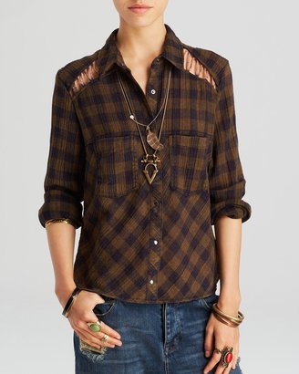 Free People Top - Lace Up Plaid