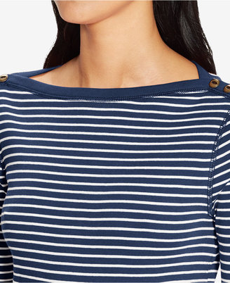 Lauren Ralph Lauren Three-Quarter-Sleeve Boat-Neck Striped Top