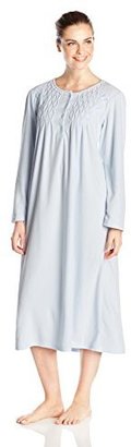 Miss Elaine Women's Micro Fleece Long Gown with Smocking