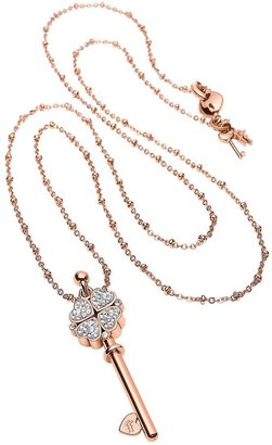 Folli Follie Crystal Set Heart For Heart Key Rose Gold Plated Long Necklace