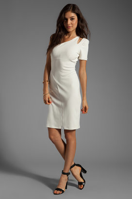 Halston One Sleeve Dress With Shoulder Cut Out