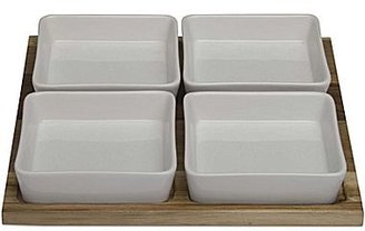 JCPenney Acacia Serving Tray with 4 Square Bowls
