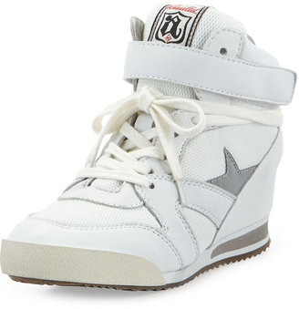 Ash Jazz Bis Star-Detailed Combo Wedge Sneaker, White/Silver