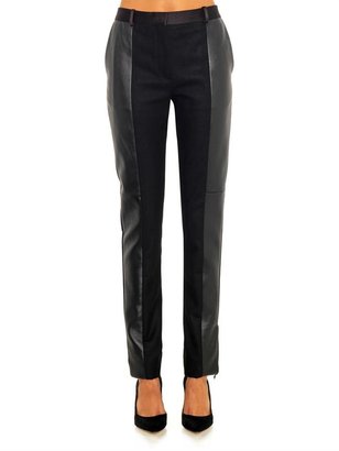 Celine Leather and wool-blend skinny trousers