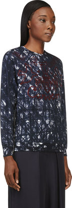 Carven Navy Brush-Stroke Embroidered Sweater