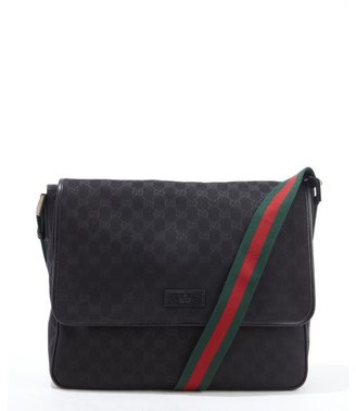 Gucci black GG canvas web stripe messenger bag