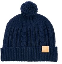 ASOS Fisherman Beanie Hat with Bobble in Wool Blend - navy