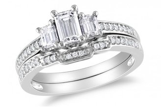Ice 1 CT Diamond 14K White Gold Bridal Engagement Ring Set