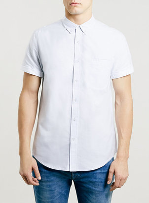 Topman Frost Grey Contrast Cuff Short Sleeve Oxford Shirt