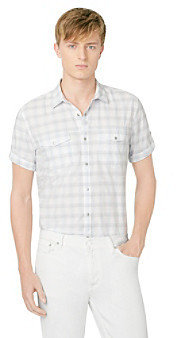 Calvin Klein Jeans Men's Misty White Short Sleeve Double-Pocket Button-Down Shirt