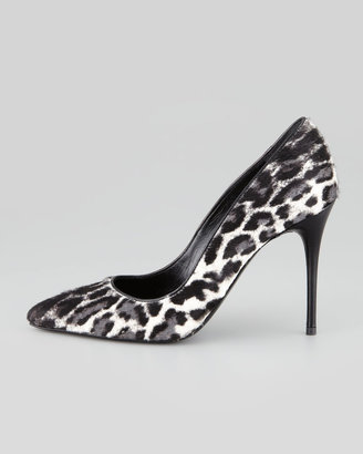 Alexander McQueen Leopard-Print Calf Hair Pump, Black/White