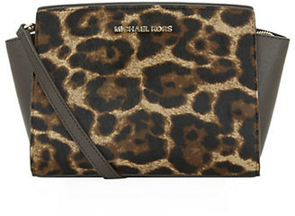 MICHAEL Michael Kors Leopard Print Calfhair Selma Messenger Bag