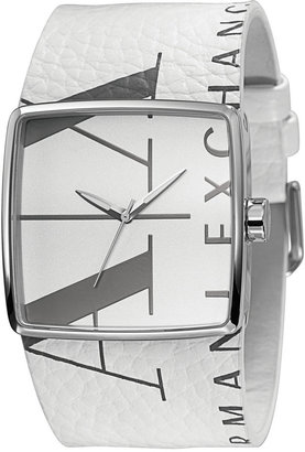A|X Armani Exchange Watch, White Leather Strap 38mm AX6000