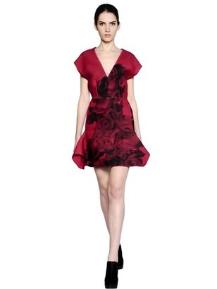 Giambattista Valli Floral Printed Wool Blend Twill Dress