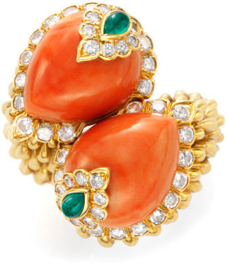 David Webb FD Gallery One-Of-A-Kind Gold Coral Emerald and Diamond Ring