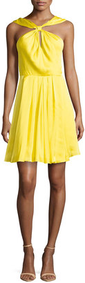 Halston Satin Knot-Front Dress, Citron