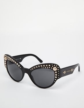 Versace Jewelled Cat-Eye Sunglasses - Black