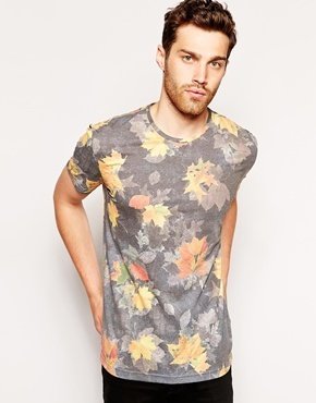 Antony Morato T-Shirt With All Over Leaf Print - Anthracite