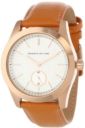 Kenneth Jay Lane Women's KJLANE-2310S-06C 2300 Series White Textured Dial Orange Leather Watch