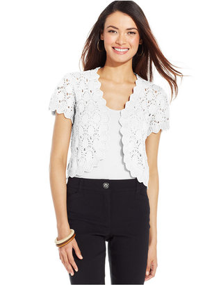 Style&Co. Petite Open-Knit Scalloped Cropped Cardigan