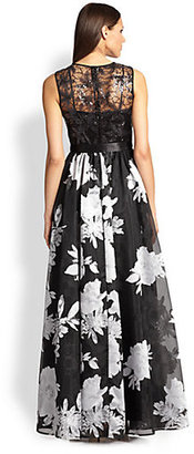Teri Jon Sequin-Lace Top & Layered Skirt Gown