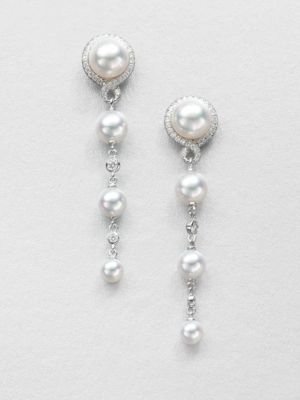 Mikimoto Diamond, Akoya Cultured Pearl and 18K White Gold Earrings