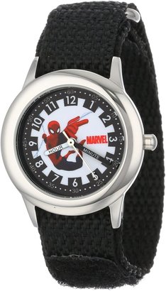 Spiderman Marvel Comics Kids' W000313 Marvel Kid's Stainless Steel Time Teacher Black Velcro Strap Watch