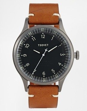 Tsovet Tan Leather Strap Watch With Black Dial - tan