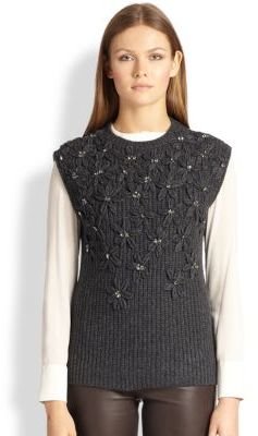 Brunello Cucinelli Floral Embroidery Cashmere Sweater