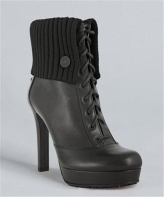 Gucci Lara Ribbed Knit Trim Platform Lace Up Ankle Boots Shoes Black 40.5 $895