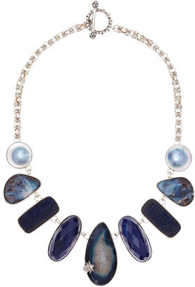 Stephen Dweck Silver Blue Gemstone Druzy Necklace
