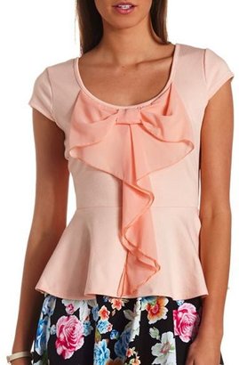 Charlotte Russe Cap Sleeve Bow-Front Peplum Top