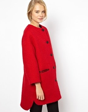 ASOS Collarless Button Front Coat - Red