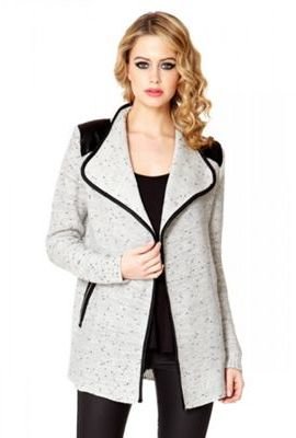 Quiz Cream And Black Knitted Waterfall Cardigan