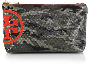 Tory Burch Camouflage Coated Canvas Logo Zip Pouch