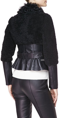 Burberry Fitted Leather & Shearling Fur Biker Jacket