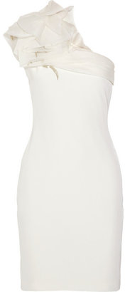 Marchesa One-shoulder ruffle-detail silk dress