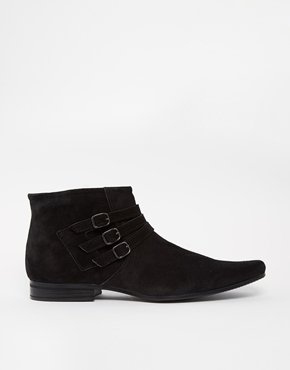ASOS Buckle Boots in Suede - black