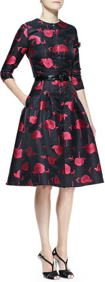Carolina Herrera Bee & Floral Jacquard Full-Skirt Button-Up Dress