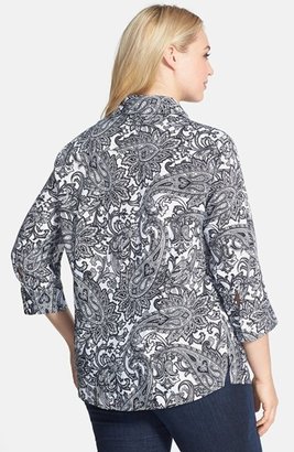 Foxcroft 'Santorini' Paisley Print Wrinkle Free Cotton Shirt (Plus Size)
