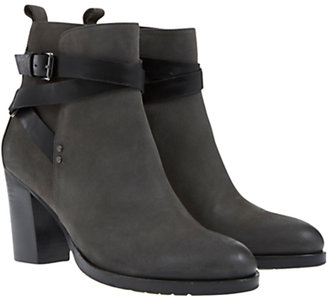 Mint Velvet Iris Leather Nubuck Strap Boots, Grey/Black
