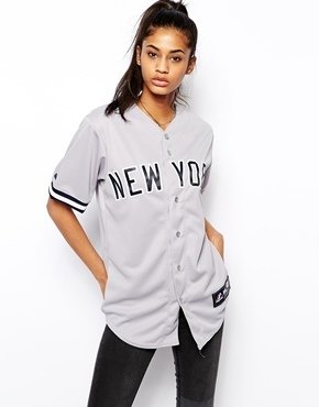 Majestic New York Yankees Baseball Jersey Top - Grey/navy