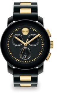 Movado Bold Ceramic & Goldtone IP Stainless Steel Chronograph Watch/Black