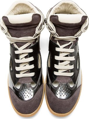 Maison Martin Margiela 7812 Maison Martin Margiela Pewter & Black Leather Cut Out Sneakers