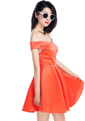 Choies Orange Off the Shoulder Flare Dress